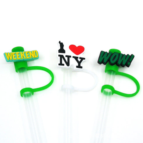 Straw Mouthpiece Silicone Dust Plug Decorative Buckle Clip Personalized Letter Label for Tumblers